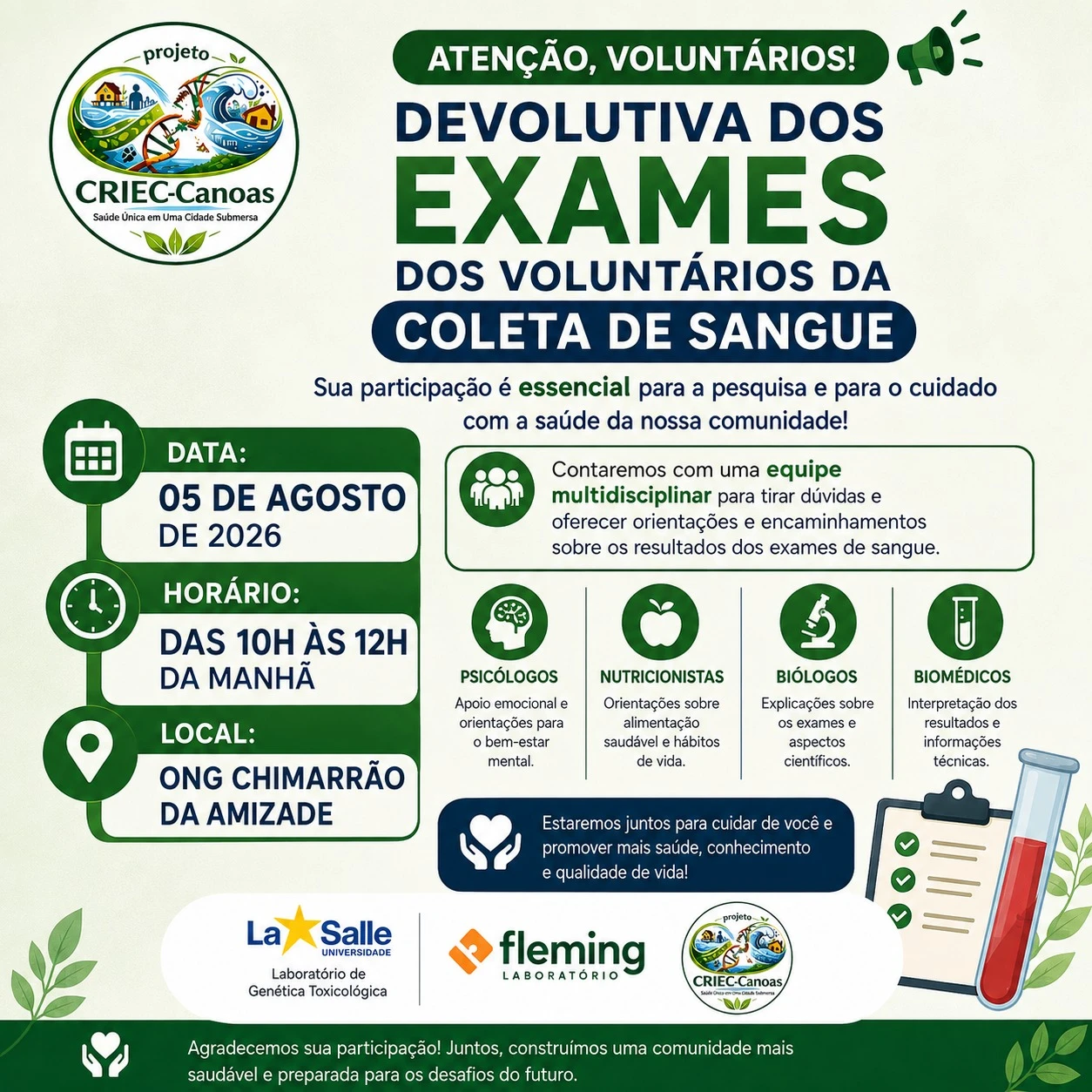 Devolutiva dos Exames dos Voluntários da Coleta de Sangue